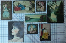Antique Art Deco Painting Collection Lot On Devoe Board Female Landscape