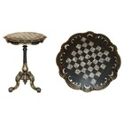 ANTIQUE VICTORIAN 1860 BLACK LACQUER MOTHER OF PEARL CHESS TILT TOP GAMES TABLE