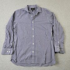 Banana Republic Shirt Mens 16 34 Slim Fit Check Navy Blue Button Up Long Sleeve