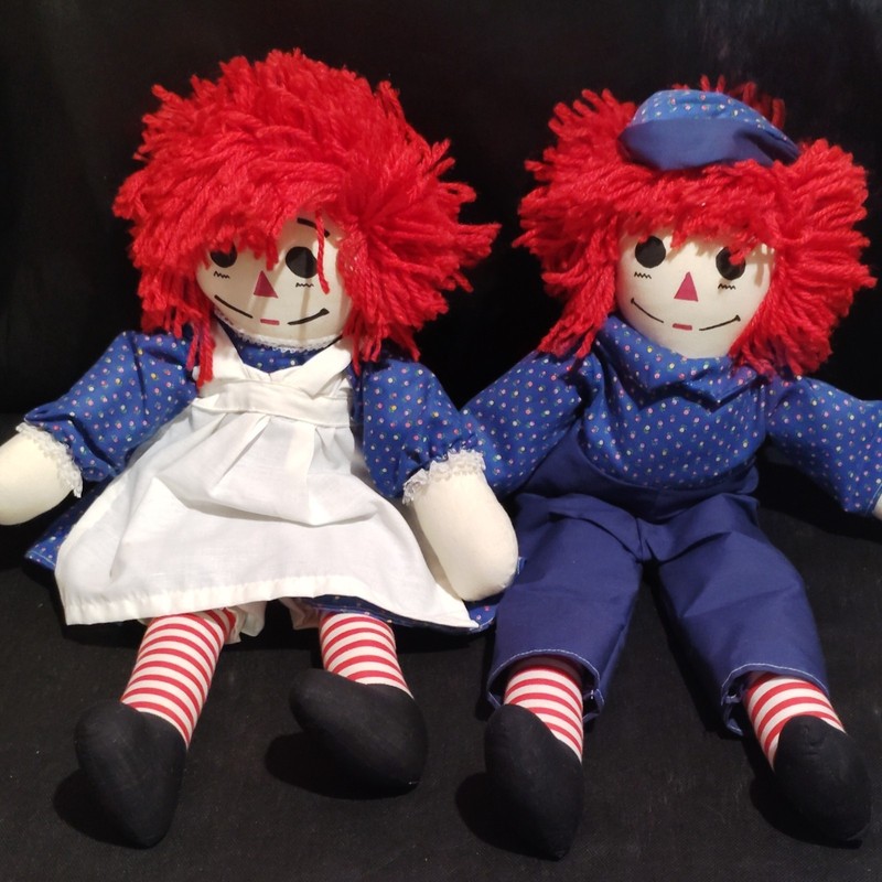 Vintage 24" Raggedy Ann & Andy Cloth Dolls Lot Red Yarn Hair Classic