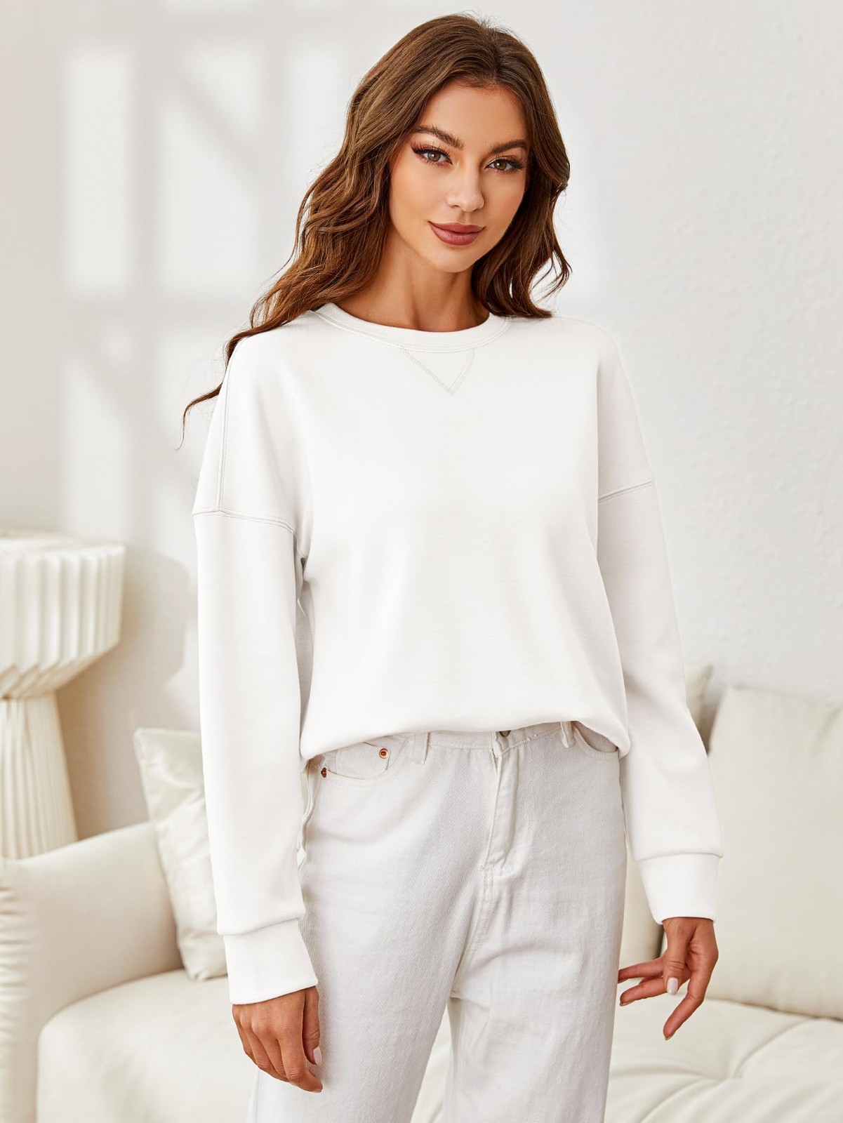 Women's Basic Cropped Pullover Sweatshirt Casual Solid Air Essentials Crewnec... thumbnail 2