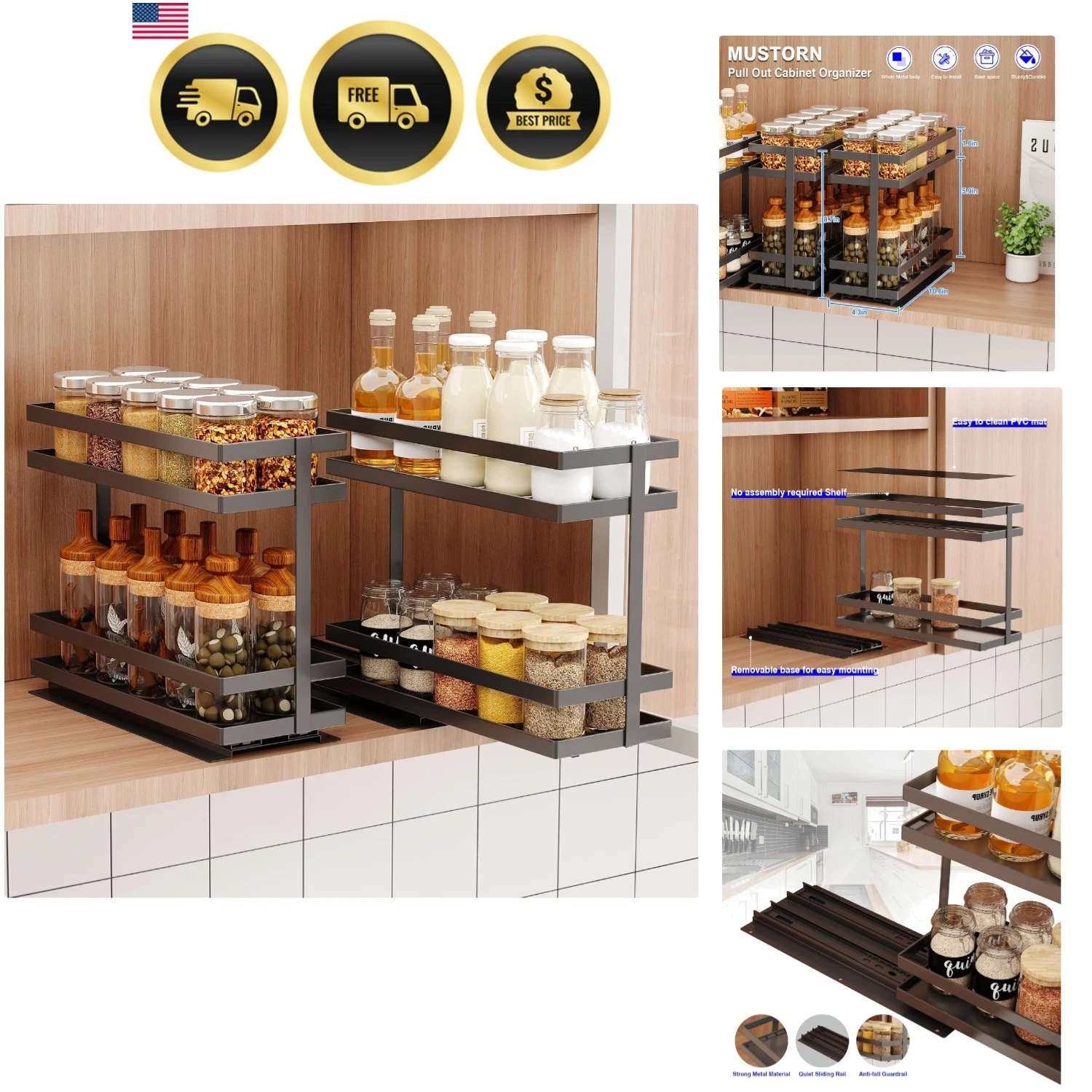 2 Pack Pull Out Spice Rack Organizer for Cabinet, 2 Tier Metal Slide Out Seas...
Opens in a new wind