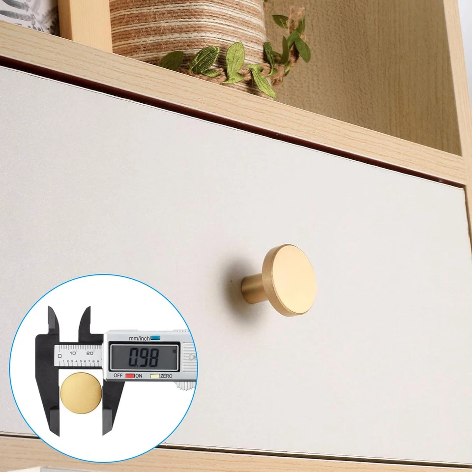 Gold Cabinet Knobs, 8 Pcs Brushed Brass round 20X25 Mm for Dresser Drawer, Close - Image 4 of 4