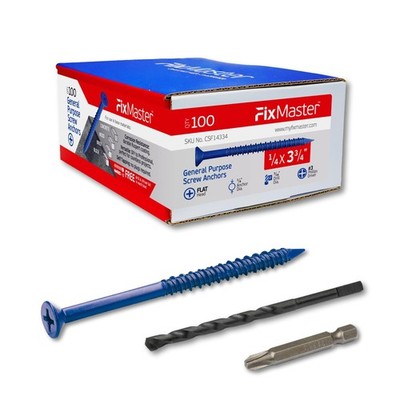 1/4 x 3-3/4'' Countersunk Phillips Flat Head Blue Concrete Screw Anchors (100 ...