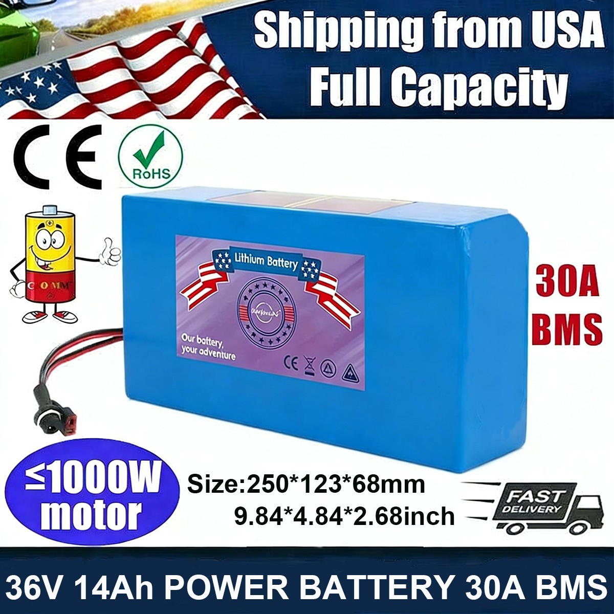 36V 14Ah Lithium ion Battery Pack for 350W 500W 750W 1000W E