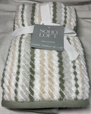 SPHO LOFT HAND TOWELS (2) GREEN WHITE STRIPES...