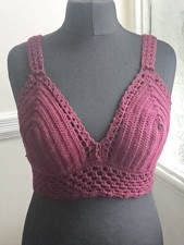 Crochet Bralette Crop Top Size M Burgundy Boho Hippie Festival Summer Top Bra
