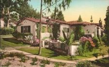 Santa Barbara CA El Encanto Hotel & Garden Bungalows Hand-Colored Postcard