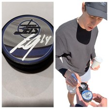 LOGAN STANLEY SIGNED WINNIPEG JETS HOCKEY PUCK W/ CASE COA