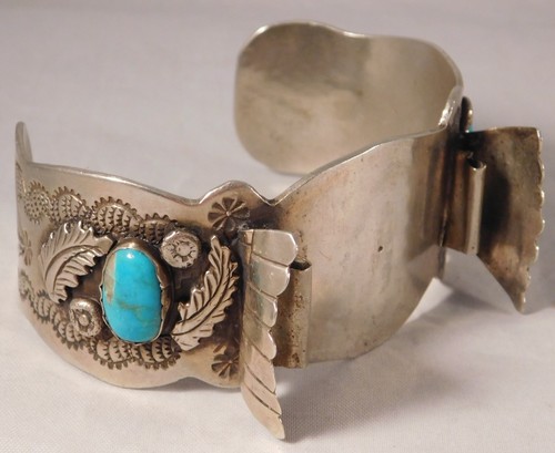 Navajo Native American Sterling Silver Turquoise Mens Watch Cuff Bracelet - Picture 16 of 21