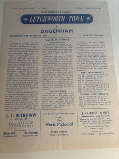 Letchworth Town v Dagenham Corinthian League Football Programme Season 1960 1961