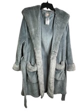 Pottery Barn Teen Hooded Fur Gray Robe - One Size Fits Most With Belt