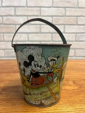 RARE Vintage c1938 Disney Ohio Art Co. Tin Litho Sand Pail Bucket Mickey Minnie