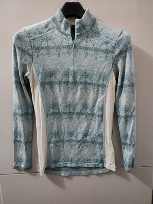 Helly Hansen Top Womens S Teal 1/4 Zip Baselayer Long Sleeve Damask Merino Wool