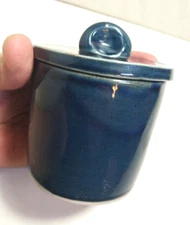 HANDMADE 2pc BLUE BUTTER KEEPER CROCK DISH SIGNED M WHITE, FREE SHIPPING