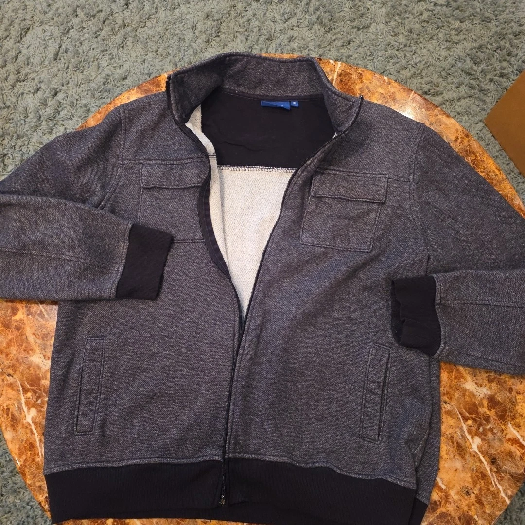 Apt. 9 Men's XLarge Fleece Zip Up Jacket With Snap Upper Pockets In Gray