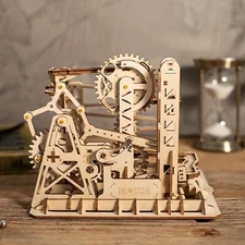 ROKR 260Pcs DIY Marble Run Game 3D Wooden Puzzle Coaster Model Building Kit Toys