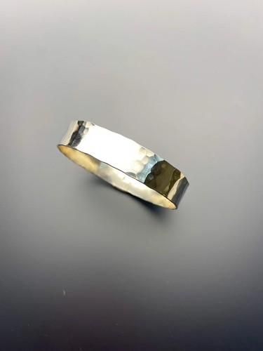 Sterling Silver Hammered Bangle Handmade Stacking Bangle Gift Women's Bracelet - Picture 5 of 6