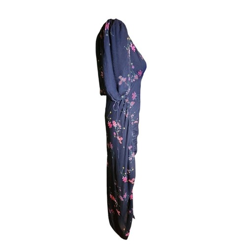 All Saints Safiya Solanio Black Floral Semi-Sheer Drawstring Maxi Dress Size 4 - Picture 2 of 10