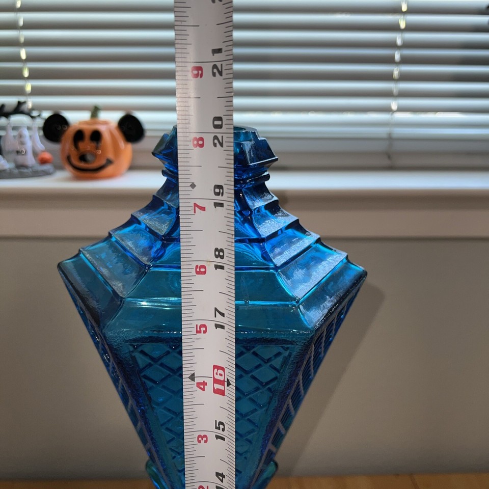 Beautiful Blue Glass Vintage Lamp Post Decanter Made In Italy Mid