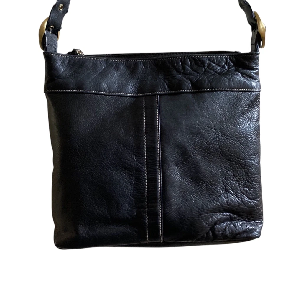 VINTAGE BASS BLACK LEATHER ONE STRAP SHOULDER BAG VGC - Image 4 of 4