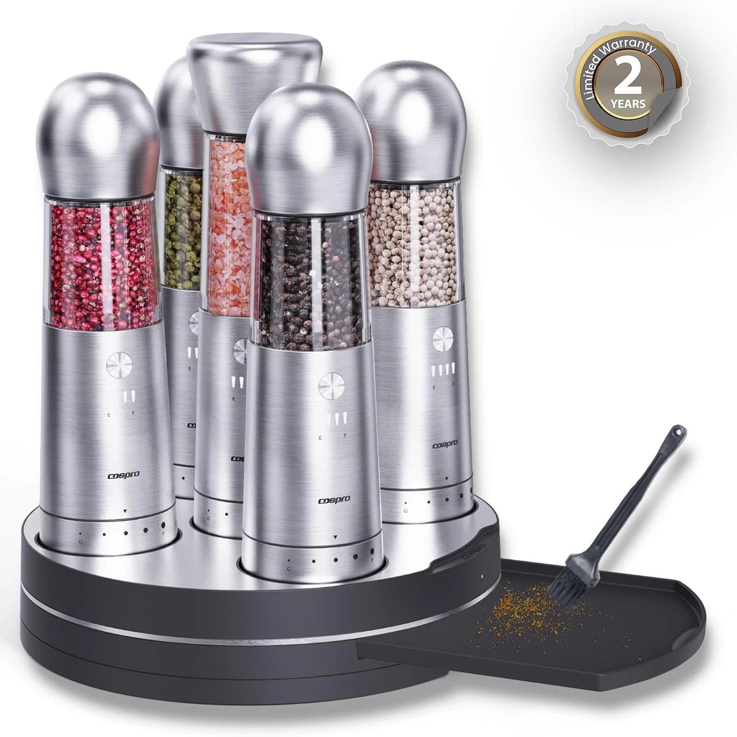 5-In-1 Wireless Charging Electric Salt and Pepper Grinder Set, Rechargeable Auto