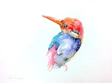 Dwarf Kingfisher,Birds, Watercolor artwork, Handmade, Original painting on paper