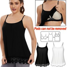 Women with Built in Bra Cami Shelf BraFlowy Loose Tank Top Padded Bra Camisole