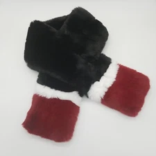 Black White Red Faux Fur Fluffy Furry Pull Through Scarf Colorblock Neck Wrap