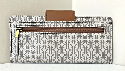 New Fossil Madison Slim Clutch Wallet Taupe / Tan Multi | eBay