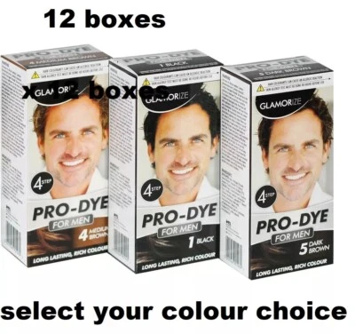 12x Men Hair Color Pro-Dye Glamorize Black / Medium Brown / Dark Brown BNIB