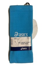 Asics All Sport Calcetines Hasta la Rodilla, Azul Cian, Grande, Puntera Plana Costura - Nylon Elástico