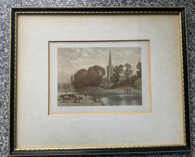 Vintage Druck Kirche der Heiligen Dreifaltigkeit Stratford upon Avon Farbrahmen glasiert