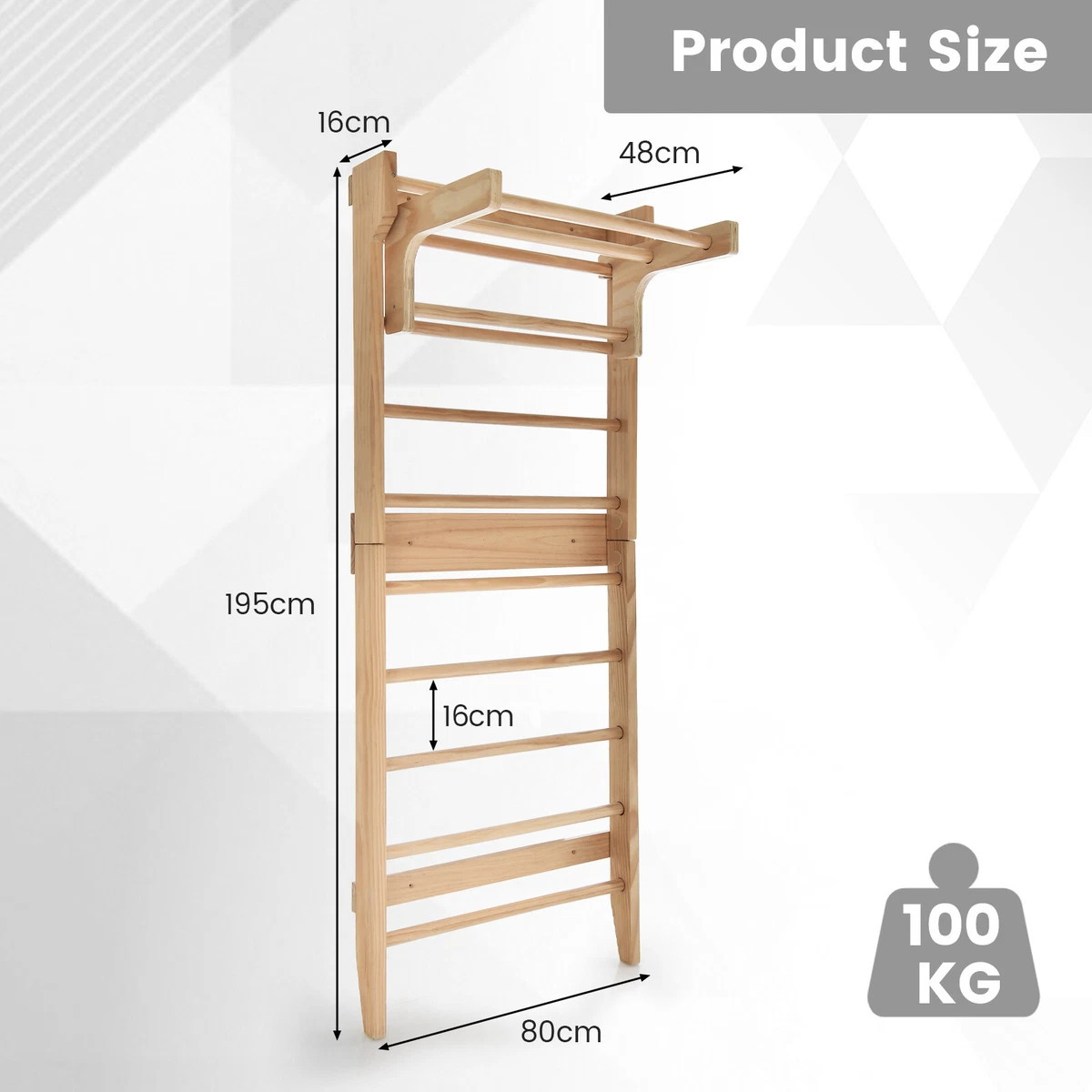 Swedish Ladder Wall Mounted Wooden Gymnastics Pull Up Bar Physical