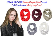 New! CC Scarf Round & Square Stud Accent Soft Stretchable Infinity Loop Scarf