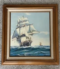 Vintage oil on canvas Robert MacGregor Clipper Ship Red Jacket