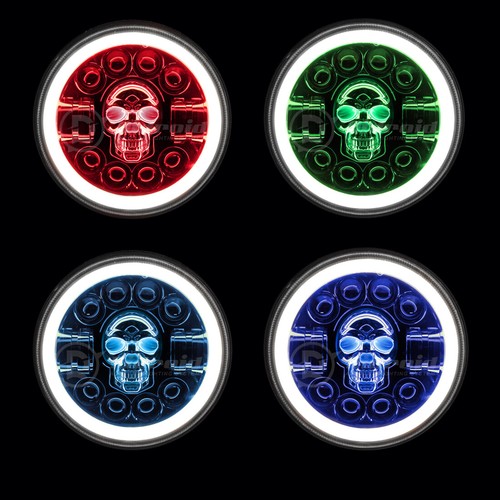 For Harley Heritage Softail Classic RGB 7" LED Headlight + 4.5"Fog Passing Light - Picture 18 of 24