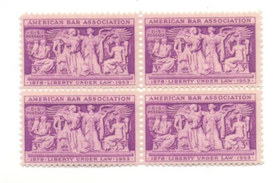 American Bar Association 70 Year Old Mint Vintage Stamp Block from 1953