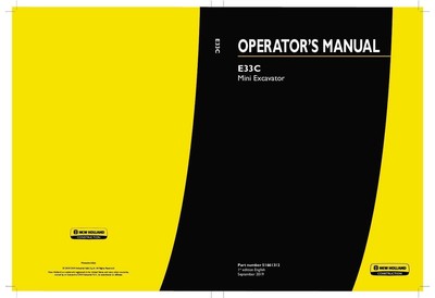 New Holland E33C Mini Excavators Operators Manual PDF/USB