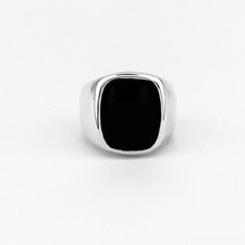 Solid 925 Sterling Silver Men's Ring Natural Black Onyx Cabochon Gemstone Ring