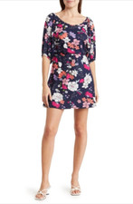 VELVET TORCH A-Line Mini Dress Floral Stretch Rayon Blend Ballon Sleeve Women XS