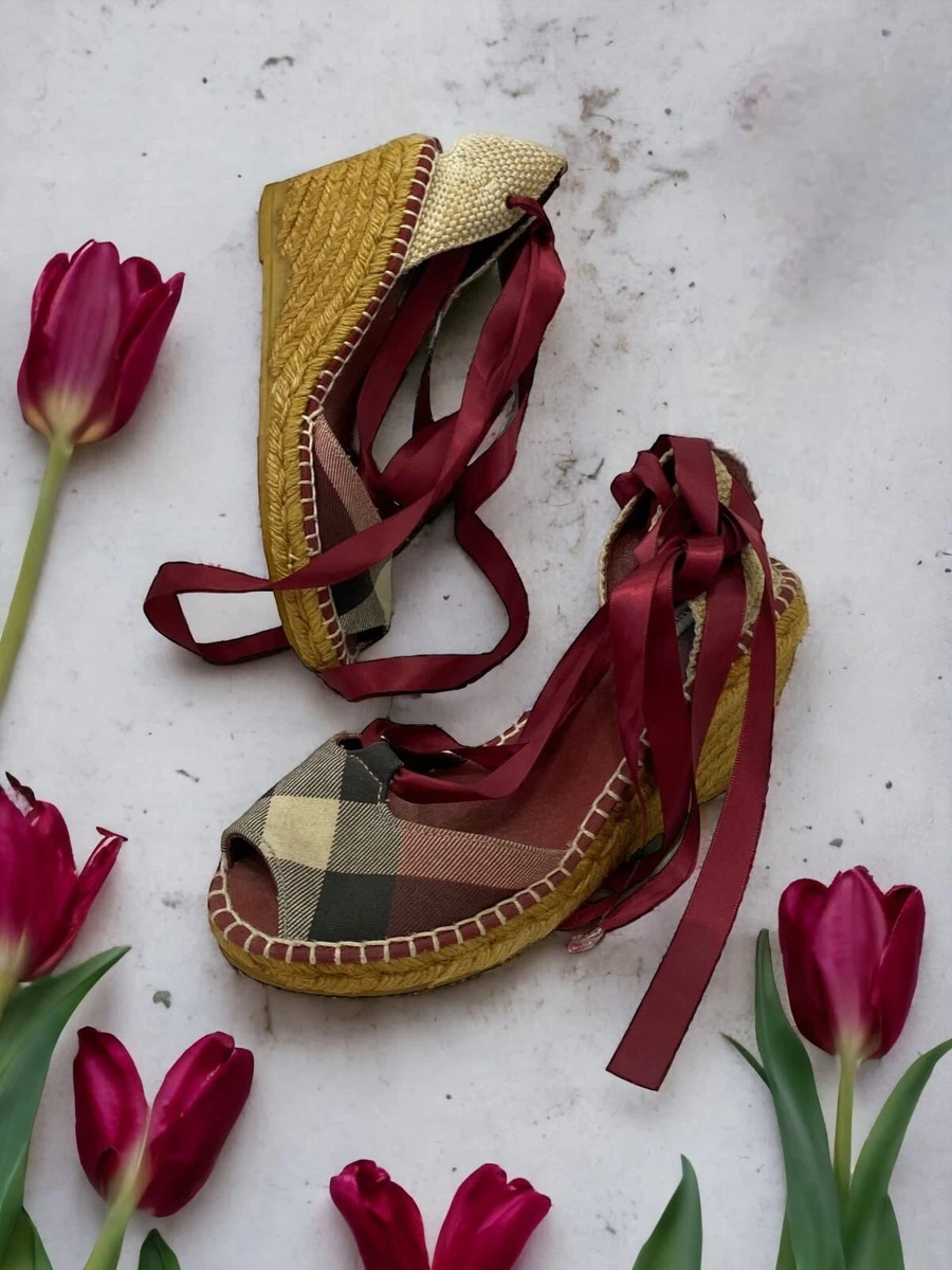 BURBERRY WOMEN SHOES ESPADRILLE CANVAS NOVA CHECK CHERRY LEATHER