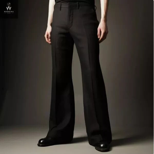パンツ 1990s wool black flare pants center pres Men's Flare Pants - Vintage Bell Bottom Trousers - Pure 100