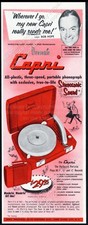 1953 Duosonic Capri portable record player Bob Hope photo vintage print ad