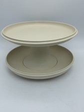 Vintage Tupperware 1531 Almond Serve It All Pedestal Cake Stand Chip Dip 3pc Set