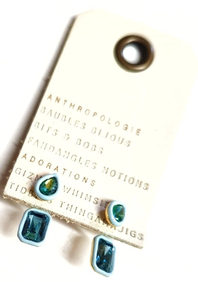 Pendientes colgantes de cristal de resina Anthropologie azul cielo enchapados en oro múltiple nuevos con etiquetas Foto 4 de 4