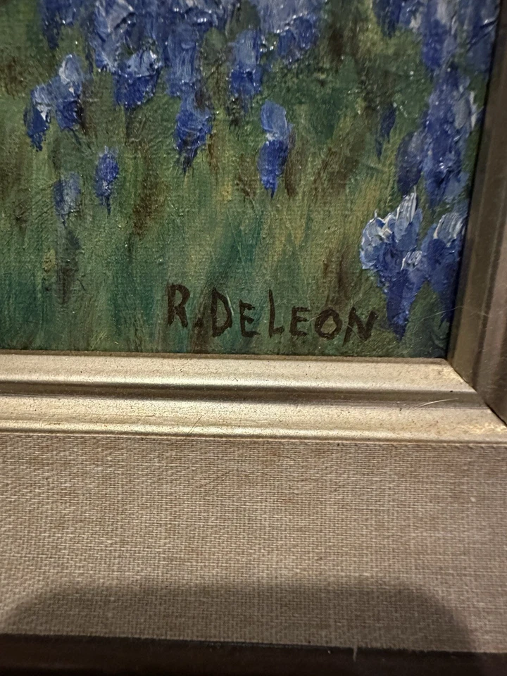 Pintura Robert DeLeon Texas Hill Country Blue Bonnets años 80 Ladybird Johnson Foto 2 de 2