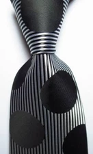 New Classic Striped Dot Black White JACQUARD WOVEN 100% Silk Men's Tie Necktie