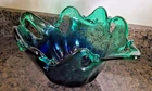 Vintage Murano Emerald green with Blue Glass Bowl