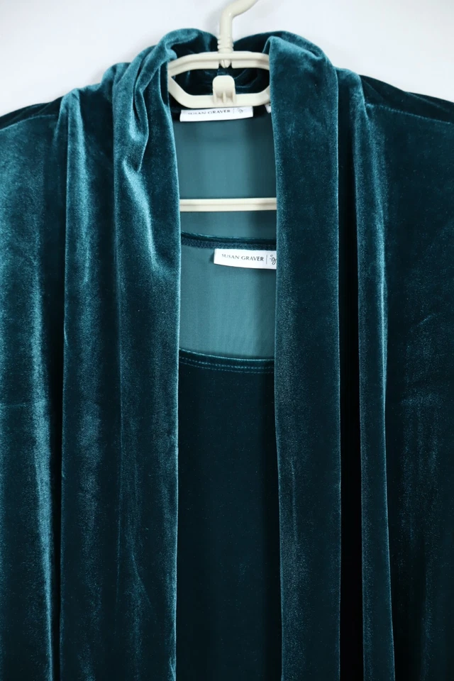 SUSAN GRAVER Women's Polyester Velvet Twinset Jacket Tank Top Emerald Green 1X - Image 4 of 4